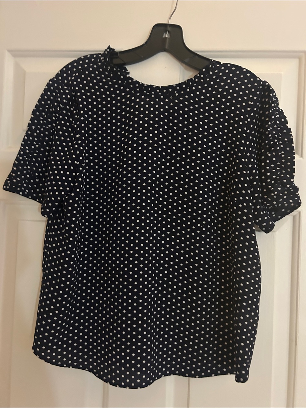 Women's Navy Polka Dot Short Sleeve Blouse